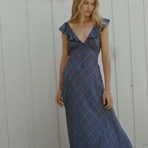 ISO Doen Lulani Cotton Midi Dress V-neck Check Sleeveless Size M